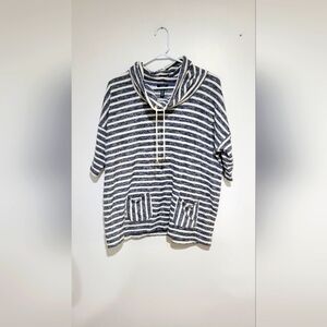 Cowl Neck Jones NY Size XL Top Striped White Gray French Terry Beach Coverup.
